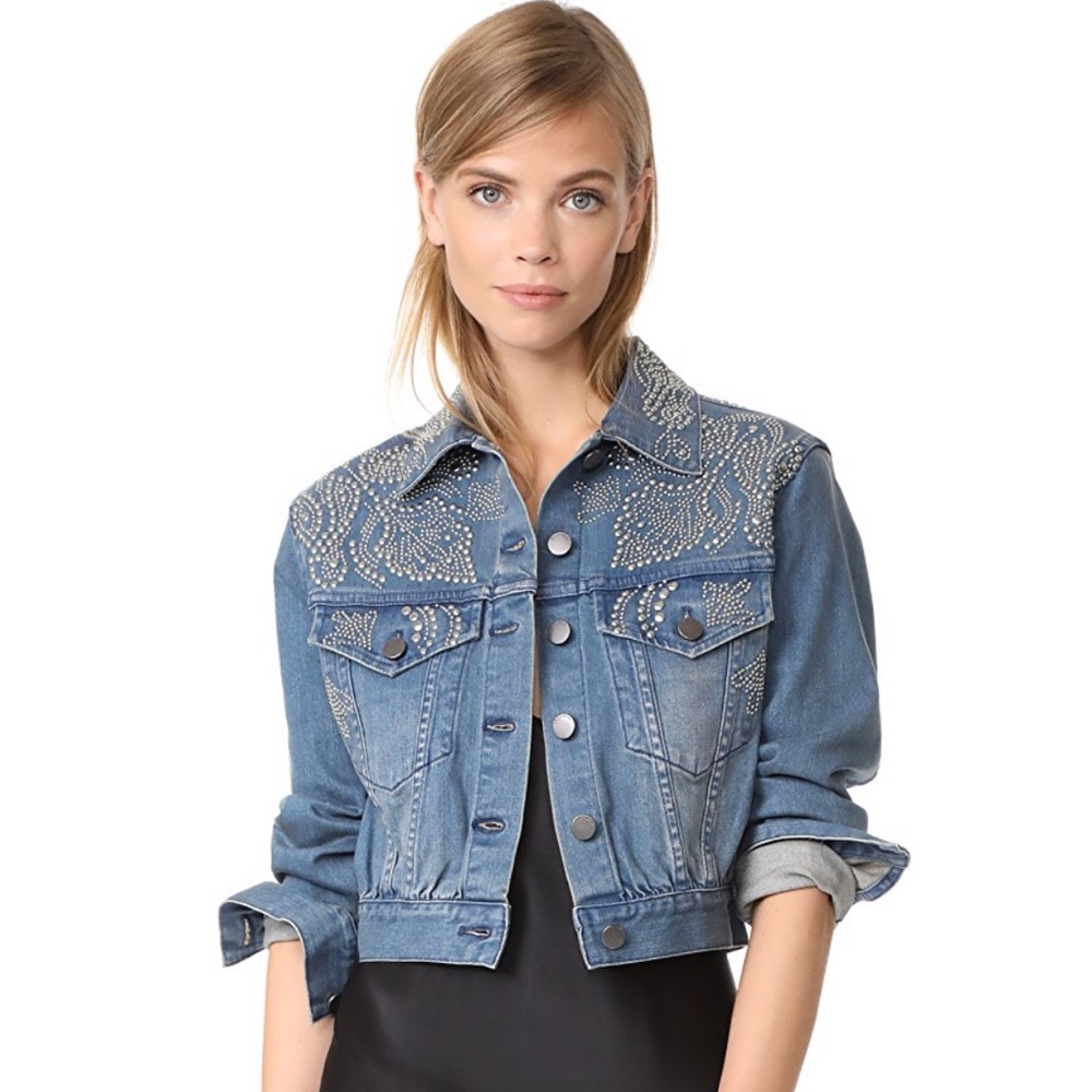 Alice+Olivia Chloe studded cropped denim jacket M